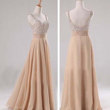 Elegant A Line Backless Chiffon Formal Prom Dress,..