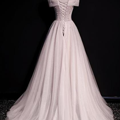 Elegant A Line Tulle Beads Formal Prom Dress,..