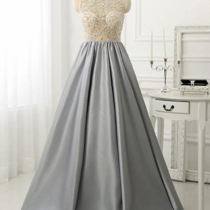 Elegant A-line Open Back Satin Formal Prom Dress,..