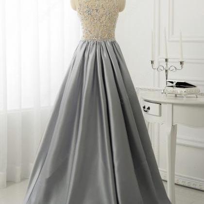 Elegant A-line Open Back Satin Formal Prom Dress,..