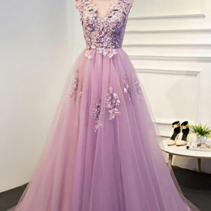 Elegant A-line Tulle Appliques Formal Prom Dress,..