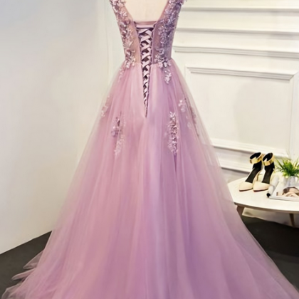 Elegant A-line Tulle Appliques Formal Prom Dress,..