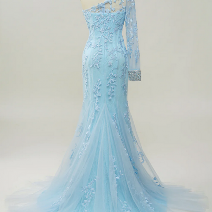 Elegant One Shoulder Tulle Formal Prom Dress,..