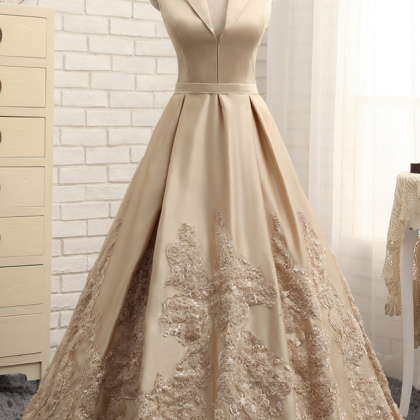 Elegant A-line Applique Satin Formal Prom Dress,..