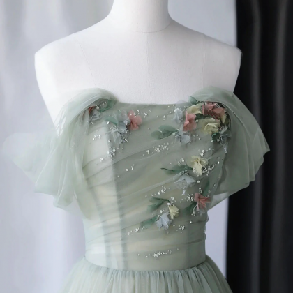 Elegant Sweetheart A-line Tulle Formal Prom Dress,..