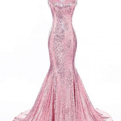 Elegant Simple Mermaid Sequins Formal Prom Dress,..