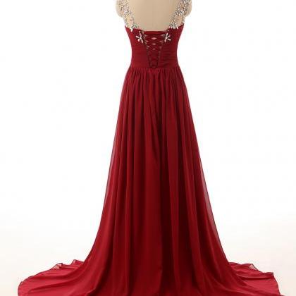 Elegant A-line Beaded Chiffon Formal Prom Dress,..