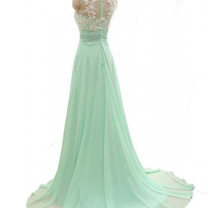 Elegant A-line Lace Chiffon Formal Prom Dress,..