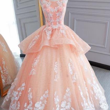 Elegant Lace Scoop Neck Applique Tulle Formal Prom..