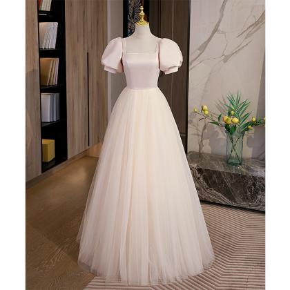 Elegant A-line Short Sleeves Tulle Formal Prom..