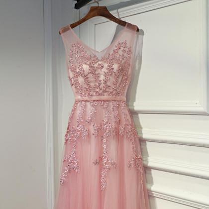 Elegant Tulle V-neckline Formal Prom Dress,..