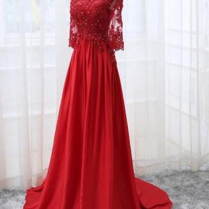 Elegant Satin And Lace 1/2 Sleeves Formal Prom..