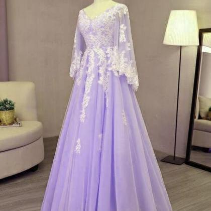 Elegant A-line Lace Tulle V-neckline Formal Prom..