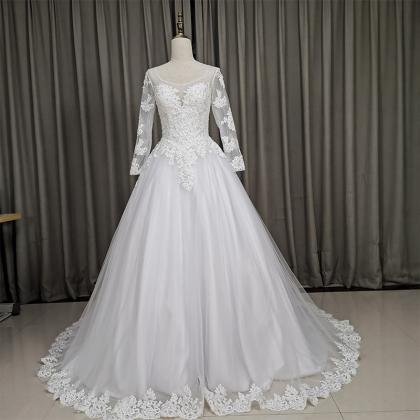 Elegant A-line Long Sleeves Lace And Tulle Formal..