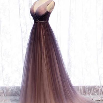 Elegant A-line Tulle V-neckline Formal Prom Dress,..