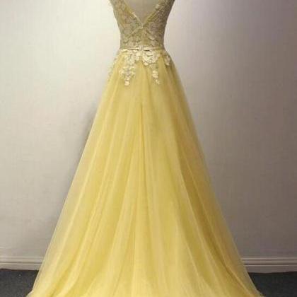 Elegant A-line Tulle With Lace V Back Formal Prom..
