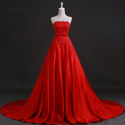Elegant A-line Satin Applique Lace Formal Prom..