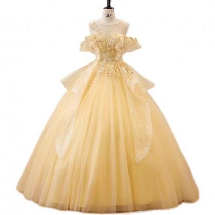 Prom Dresses, Yellow Ball Gown Prom Dress Evening..