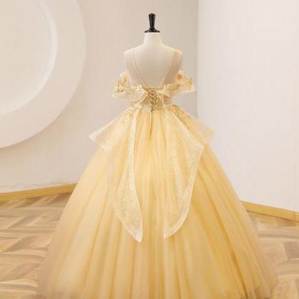 Prom Dresses, Yellow Ball Gown Prom Dress Evening..
