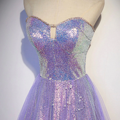 Elegant Purple Sweetheart Neck Tulle Floor-Length Prom Dress for Graduations