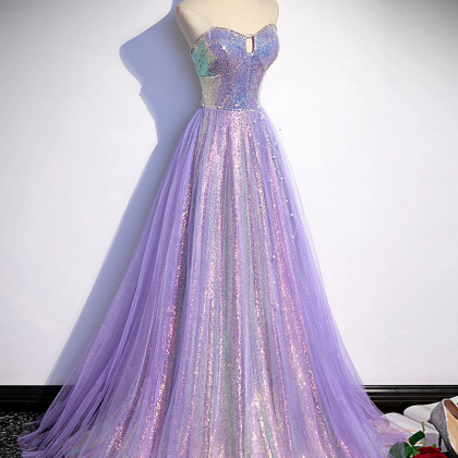 Elegant Purple Sweetheart Neck Tulle Long Prom Dress for Bridesmaids