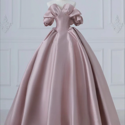 Rosette Pink Satin A-line Prom Gown