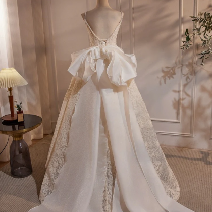 Light Champagne Lace Long Prom Dress, Champagne Lace Long Weeding Dress
