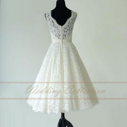 Lace Wedding Dress Sheer Neckline With Waistband..