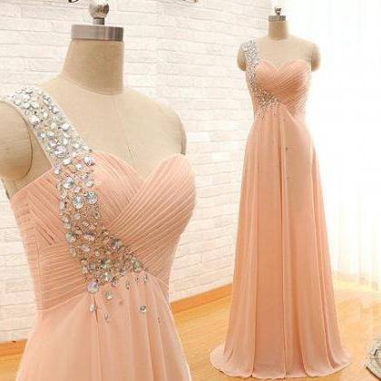 Custom Made One Shoulder Crystal Prom Dress 2015..