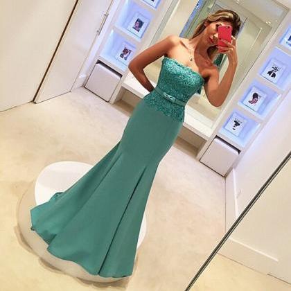Strapless Lace Applique Mermaid Prom Dress Long..