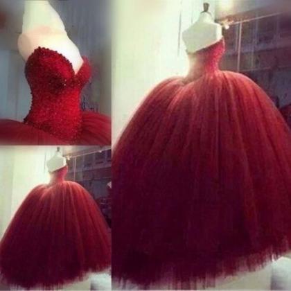 Burgundy Red Beaded Quinceanera Formal Prom Party..