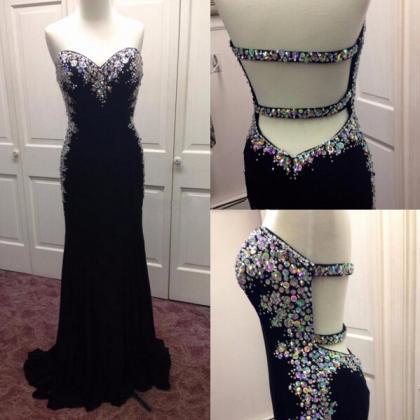 Black Prom Dress Floor-length Prom Dress Open Back..