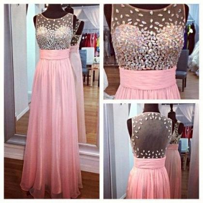 Pretty Light Pink Beadings Prom Gowns Pink Prom..