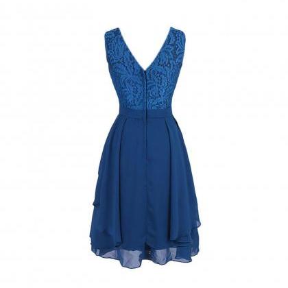 Style Royal Blue Chiffon With Lace Top Short..