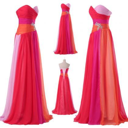 Elegant Multicolor Chiffon Prom Dress,a Line Floor..