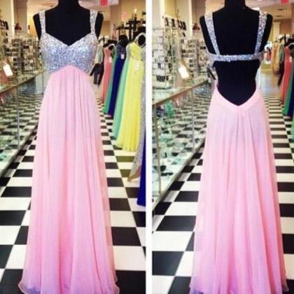 Custom Made A Line Backless Long Pink Prom..