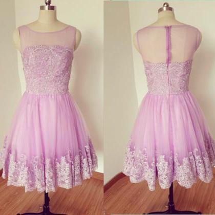 Lavender Lace Applique Homecoming Dress, Round..