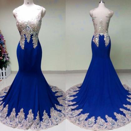 Custom Made Royal Blue Evening Dresses,Long Satin Formal Party Dresses