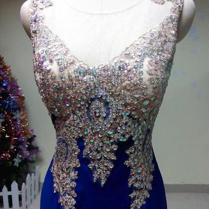 Custom Made Royal Blue Evening Dresses,long Satin..