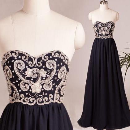 Navy Prom Dresses, Embroidery Evening Dress,..