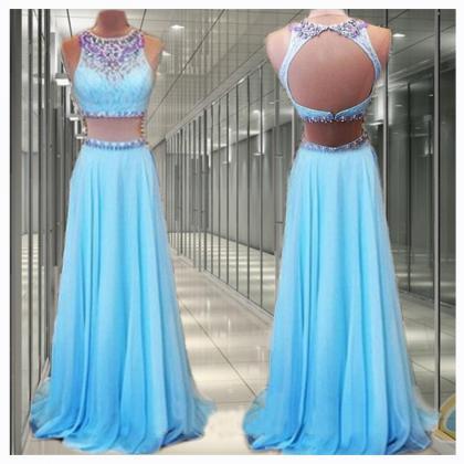 2 Pieces Prom Dresses Blue Prom Dress Long Prom..