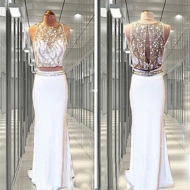 2 Pieces Prom Dresses White Prom Dress Sexy Prom..