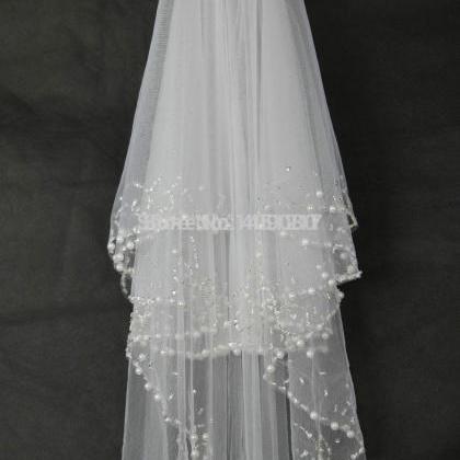 2t White/ivory Beads Pearls Wedding Veil Bridal..