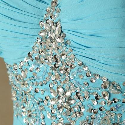 Custom Prom Gowns, Cap Sleeve Blue Chiffon..