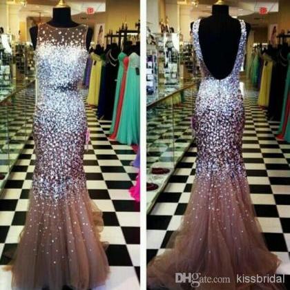 Exquisite Prom Dresses Sheer Bateau Neck Glitter..