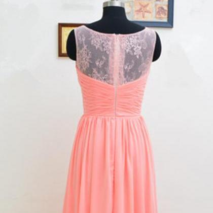Pretty Simple Pink Color Lace Long Prom Dresses..