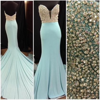 Long Prom Dress, Blue Prom Dress, Sweet Heart Prom..