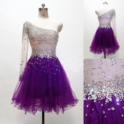 One Shoulder Homecoming Dress, Purple Homecoming..