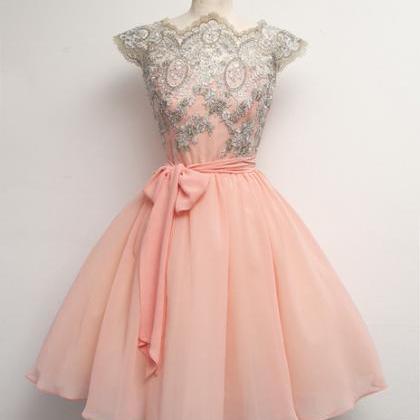 Custom Made Pink Lace Homecoming Dresses, Short..