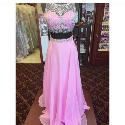 2 Piece Prom Gown,two Piece Prom Dresses,pink..